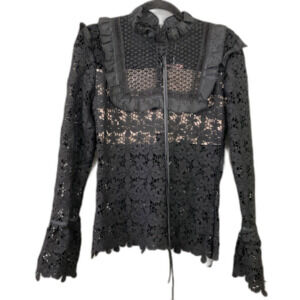 Womens Victorian Steampunk Lace Top sz. M Black High Neck Whimsigoth Fairy zips